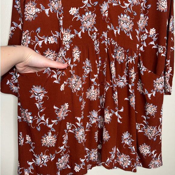 Garnet Hill Long Sleeve Knee Length Floral Dress Patch Pockets Burnt Orange 6 - Picture 4 of 7